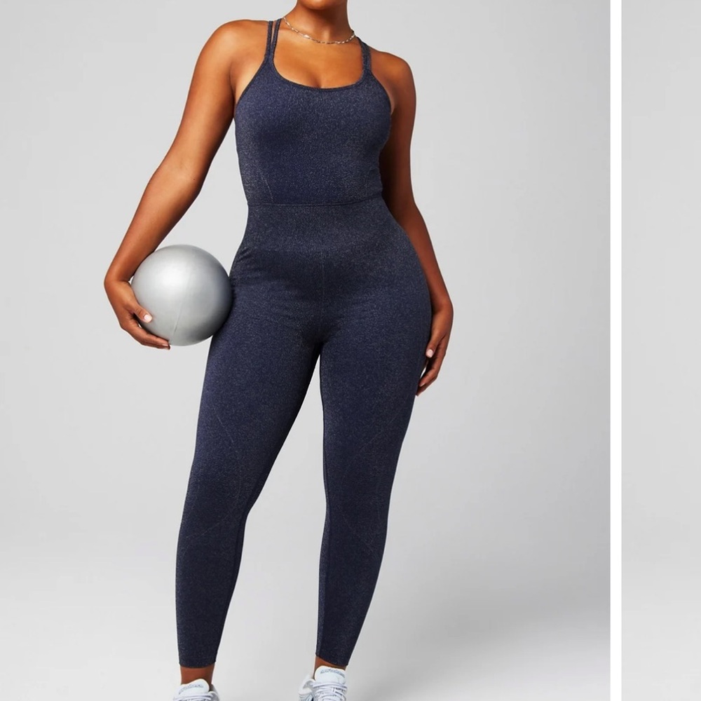 Fabletics Shimmering Navy Blue Seamless Jumpsuit NWTs - Picture 10 of 13
